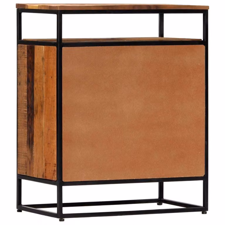 Credenza 60x35x76 cm in Legno Massello di Recupero e Acciaio