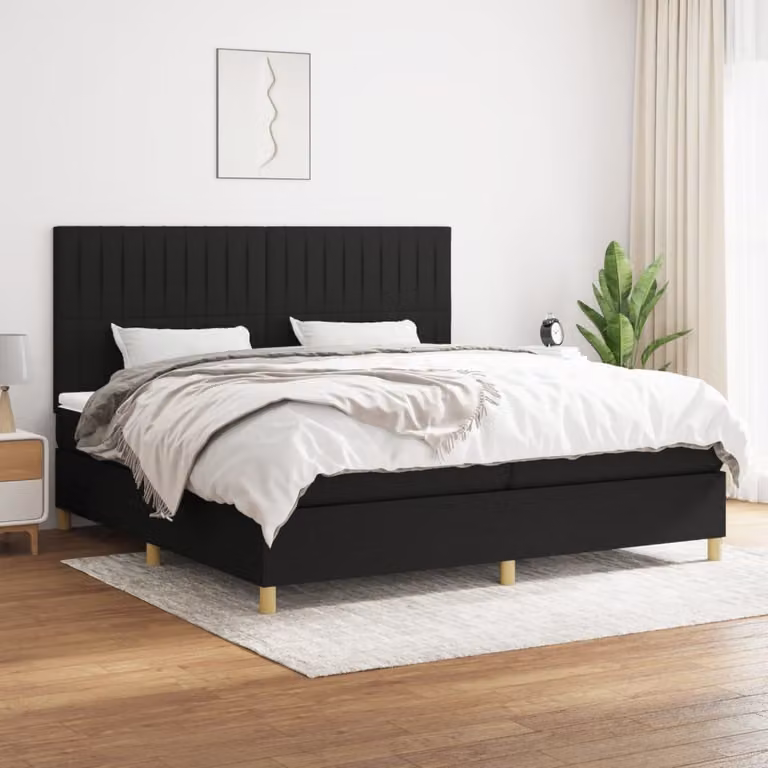 vidaXL Letto Ibrido con Giroletto a Molle e Materasso a Tasche Nero e Bianco L/P/H: 200 x 200 x 203 cm