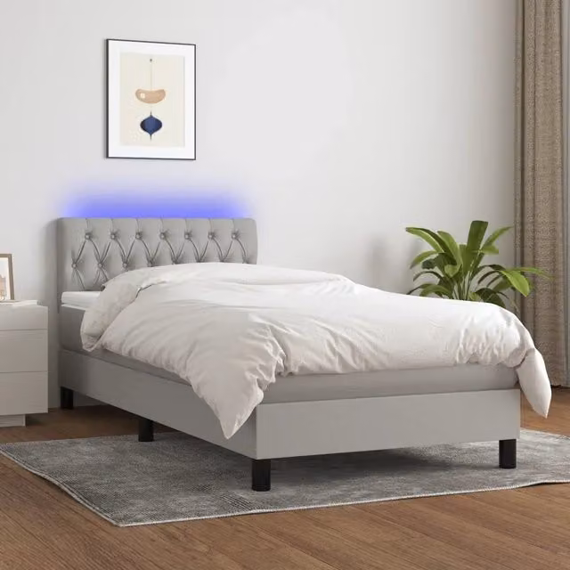 Letto a molle vidaXL con illuminazione LED e porta USB, tessuto grigio e bianco, L/P/H: 190 x 90 x 88 cm – 1