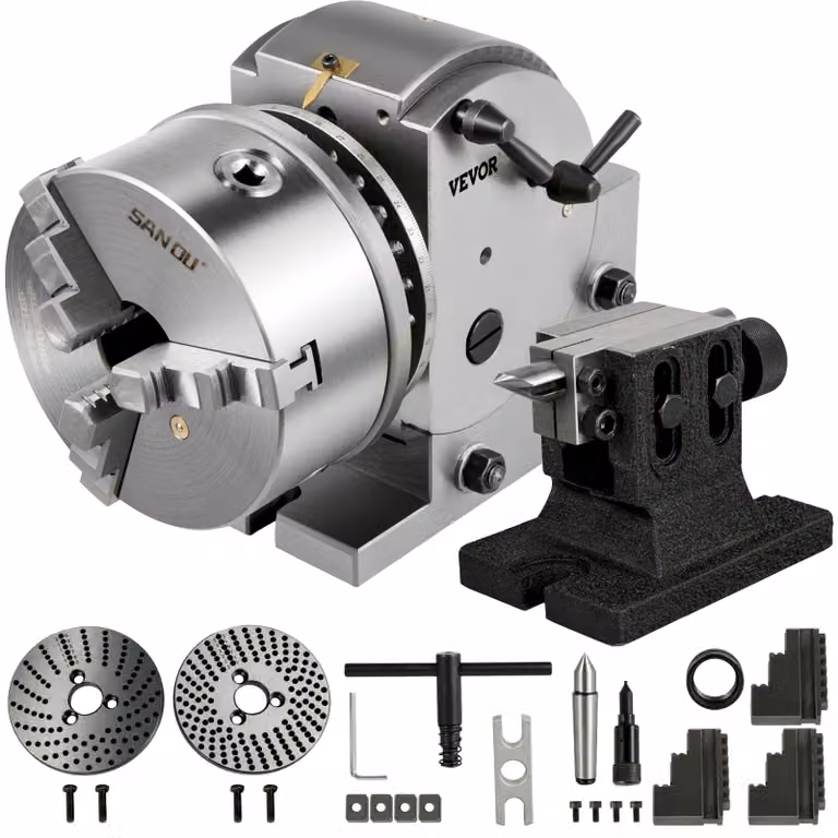 VEVOR Frantools Dispositivo di indicizzazione Tavola rotante 160MM Testa di indicizzazione con 3 mandrini girevoli orizzontali verticali per fresatrice