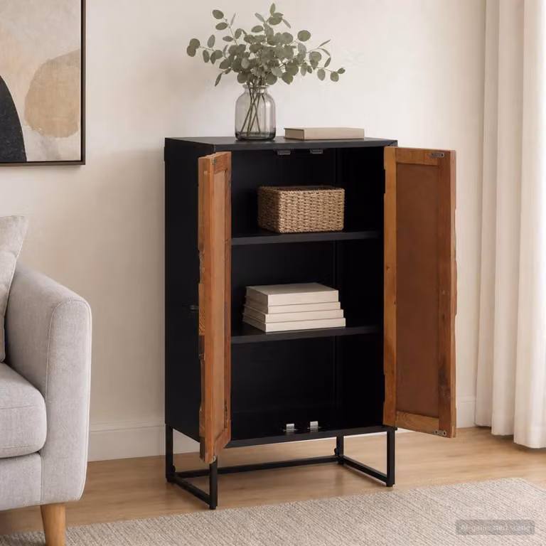 Credenza moderna vidaXL in legno marrone e nero con ante a battente e ripiani interni L 53 cm x P 30 cm x H 95 cm