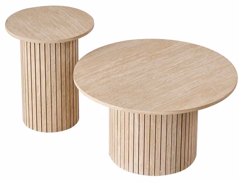 Set di 2 tavolini rotondi - Tavolini componibili - Legno - Altezze 50/40 cm - Stile moderno - Aspetto del legno giallo