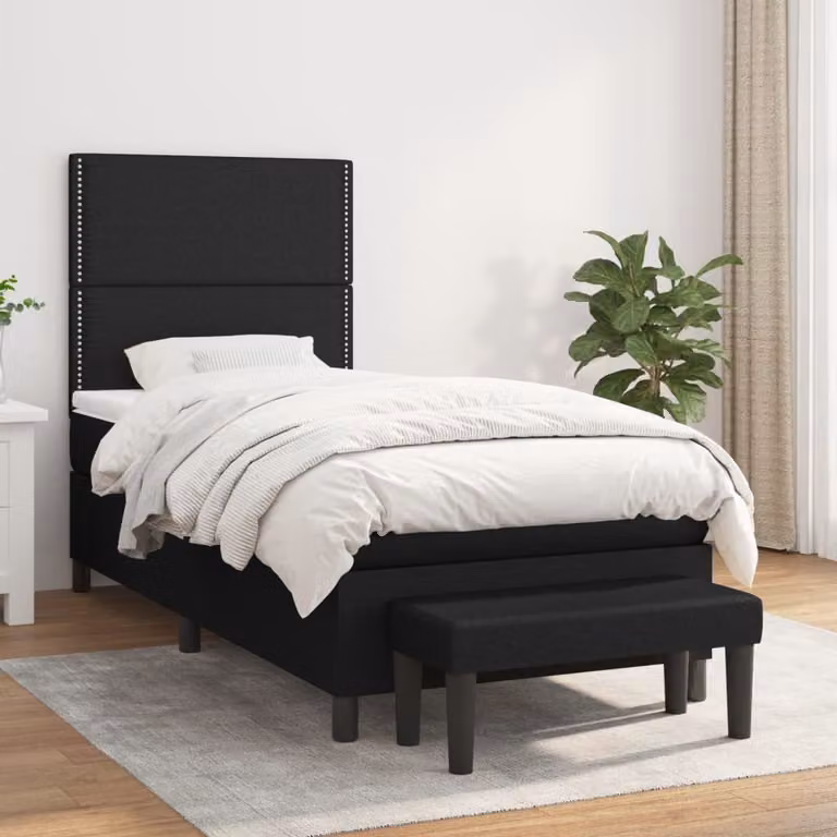 vidaXL Giroletto a Molle Ibrido con Materasso in Tessuto Nero e Bianco L/P/H: 203 x 100 x 128 cm
