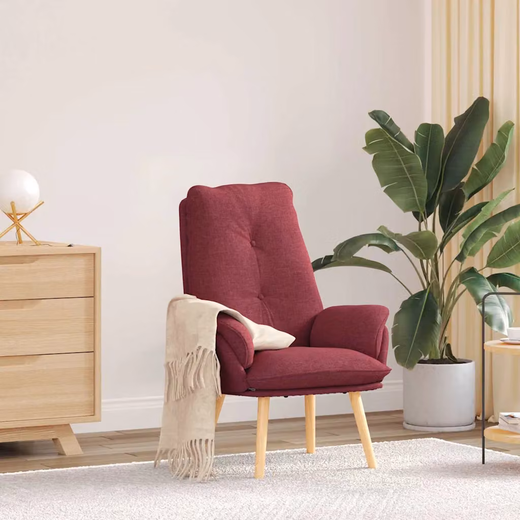 Poltrona lounge moderna vidaXL in tessuto rosso con braccioli, L: 69 cm, P: 74 cm, H: 93 cm