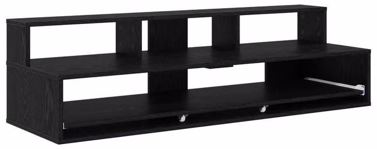 Scrivania da studio, colore nero, finitura effetto legno di quercia, dimensioni 152 x 42,5 x 36 cm