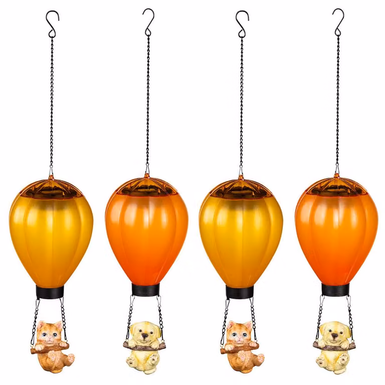 Lampada a sospensione solare a 4 LED, cane e gatto, mongolfiera, altezza 49 cm