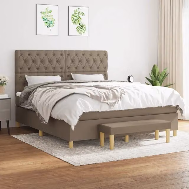 Letto Ibrido vidaXL con Giroletto a Molle e Materasso in Tessuto Beige e Bianco L/P/H: 160 x 200 x 128 cm