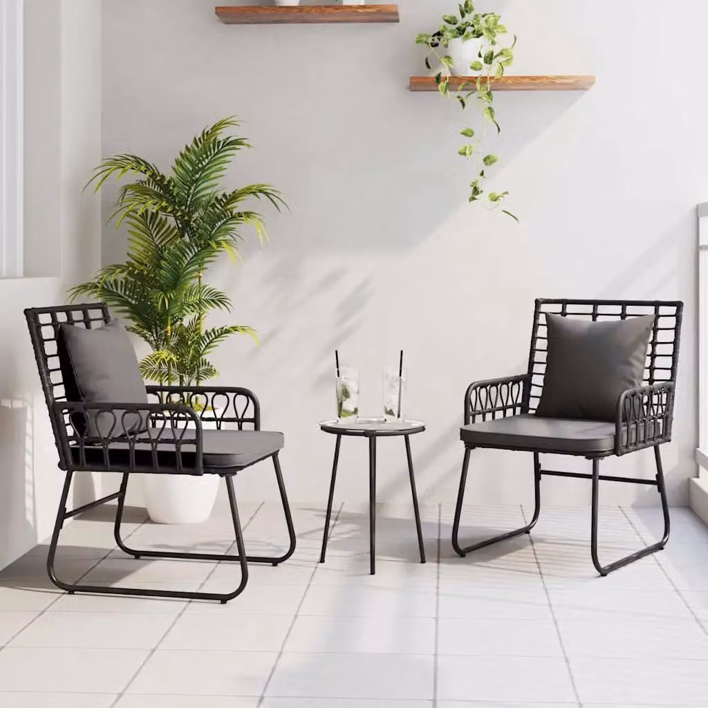 Set da pranzo per giardino e terrazza vidaXL in polyrattan moderno, 3 pezzi, nero e antracite – 1