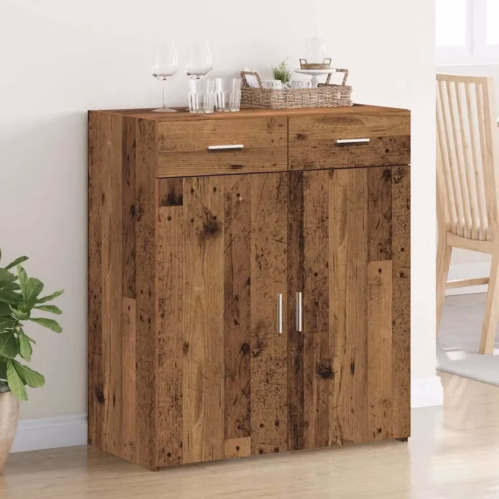 Armadio in legno multistrato effetto legno vecchio marrone con ante e cassetti DESIGN IN L/P/H: 80 x 42.5 x 93.5 cm – 2