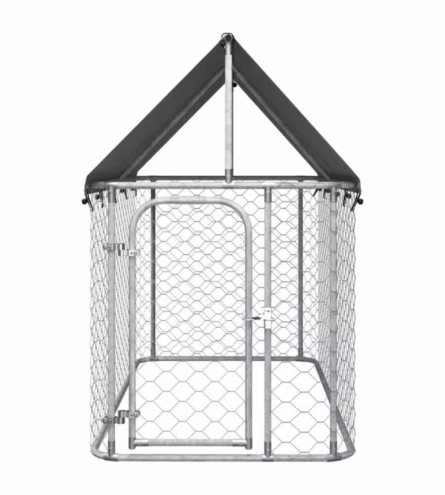 vidaXL Gabbia per cani da esterno con tetto impermeabile in metallo argento L 200 cm, P 100 cm, H 150 cm – 2