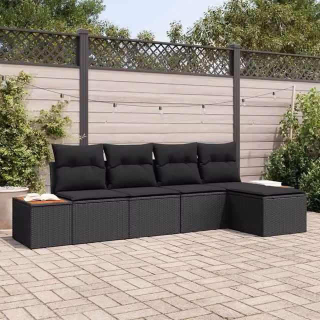 Set Divano da Giardino 6 pz 5-Numero di posti Nero Polyrattan 3356733