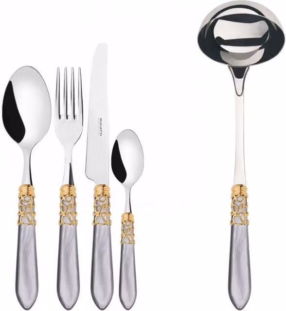 MELODIA Ghiera Dorata, Posate Set 49 Pz, Scatola Legno Wengè, Casa Bugatti Colore: Grigio