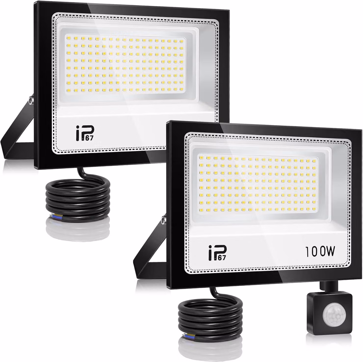 Set di 2 faretti LED da 100W con sensore di movimento, 10.000 lumen, grado di protezione IP67