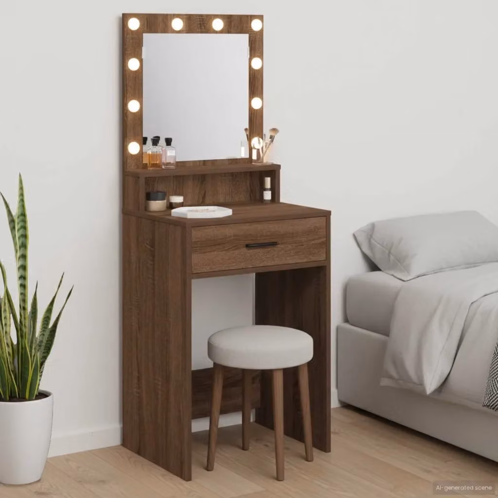 Toeletta moderna con cassetto in legno Rovere Marrone L: 50 cm, P: 41 cm, H: 135 cm – 2