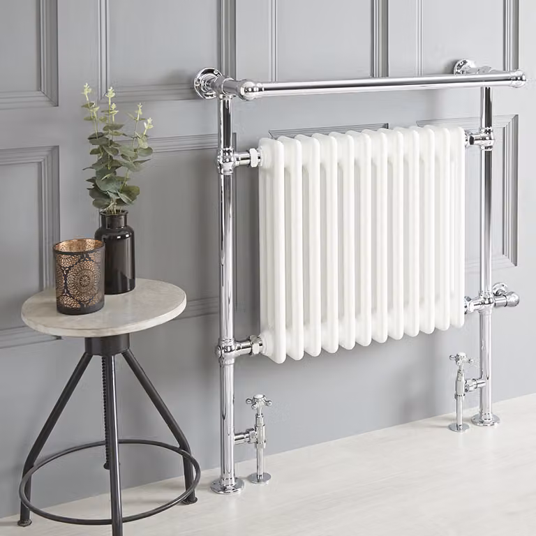 Scaldalviette Misto Tradizionale Bianco – 930mm x 790mm – (Barra Porta Salviette Sporgente) – Senza Termostato