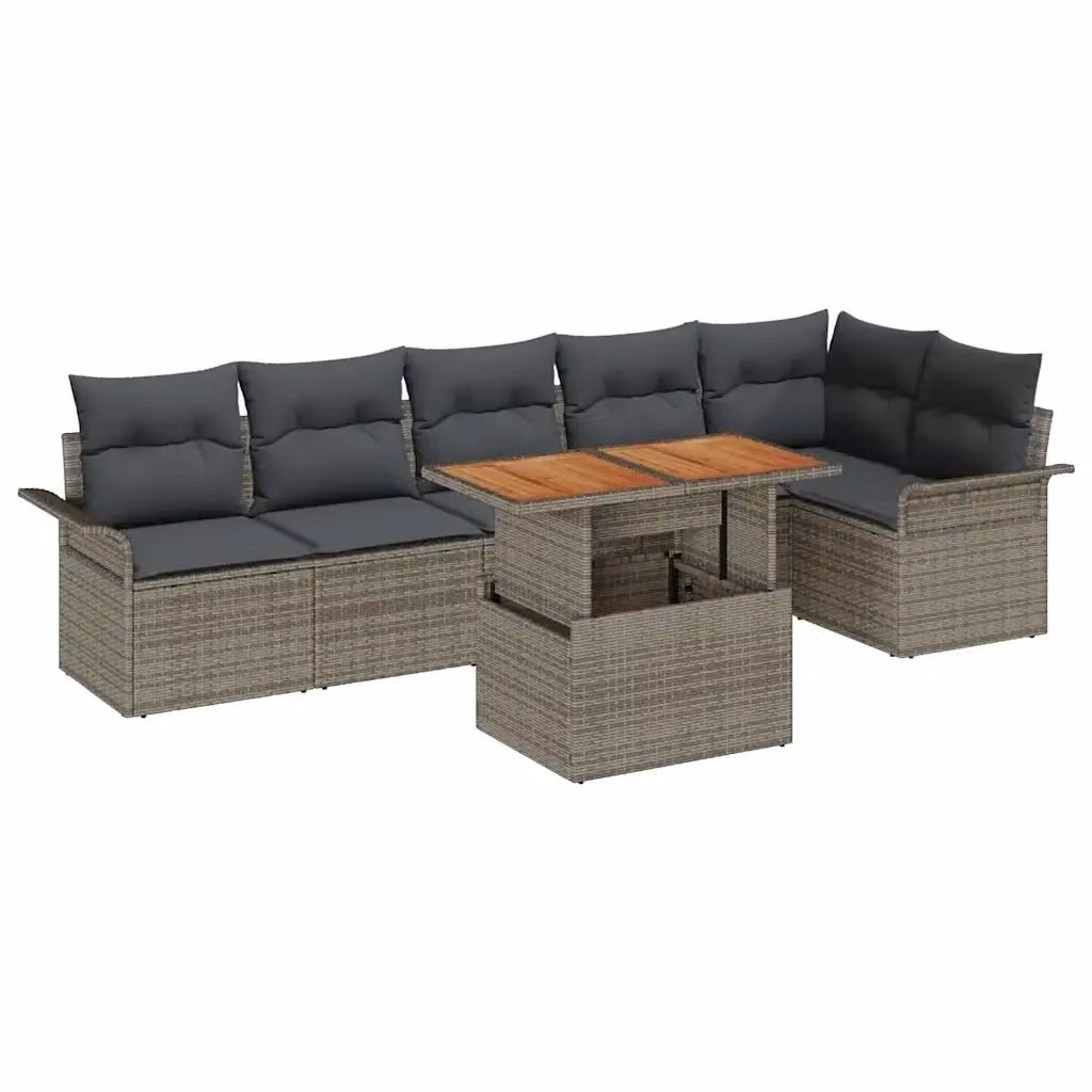 Set Divano da Giardino a L con Tavolino vidaXL in Polyrattan Grigio, 7 Pezzi con Cuscini e Coperture Rimovibili – 2