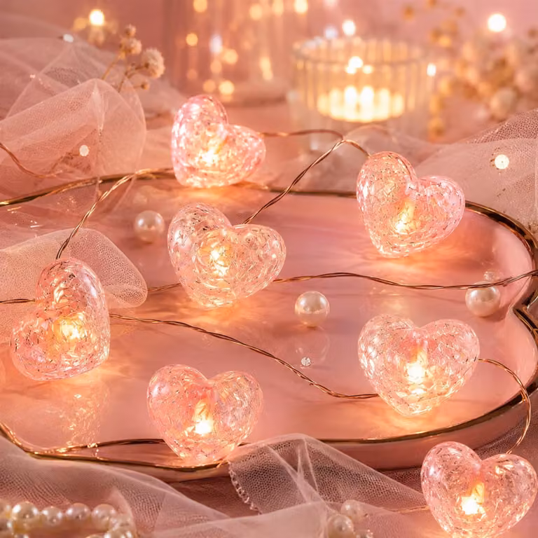 Catena luminosa a forma di cuore, in cristallo, lunghezza 1 metro, 10 LED, luce bianco caldo, alimentazione a batteria