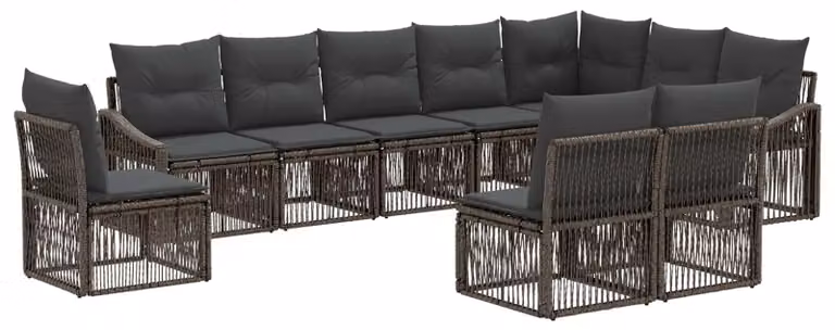 Set di divani da giardino, 10 pezzi, grigio, in rattan sintetico