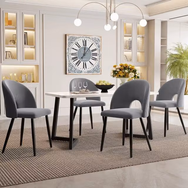 Set Tavolo da Pranzo Allungabile con 4 Sedie in Velluto ¨C Xylo ¨C Grigio, Gambe Nere, 117x68 cm