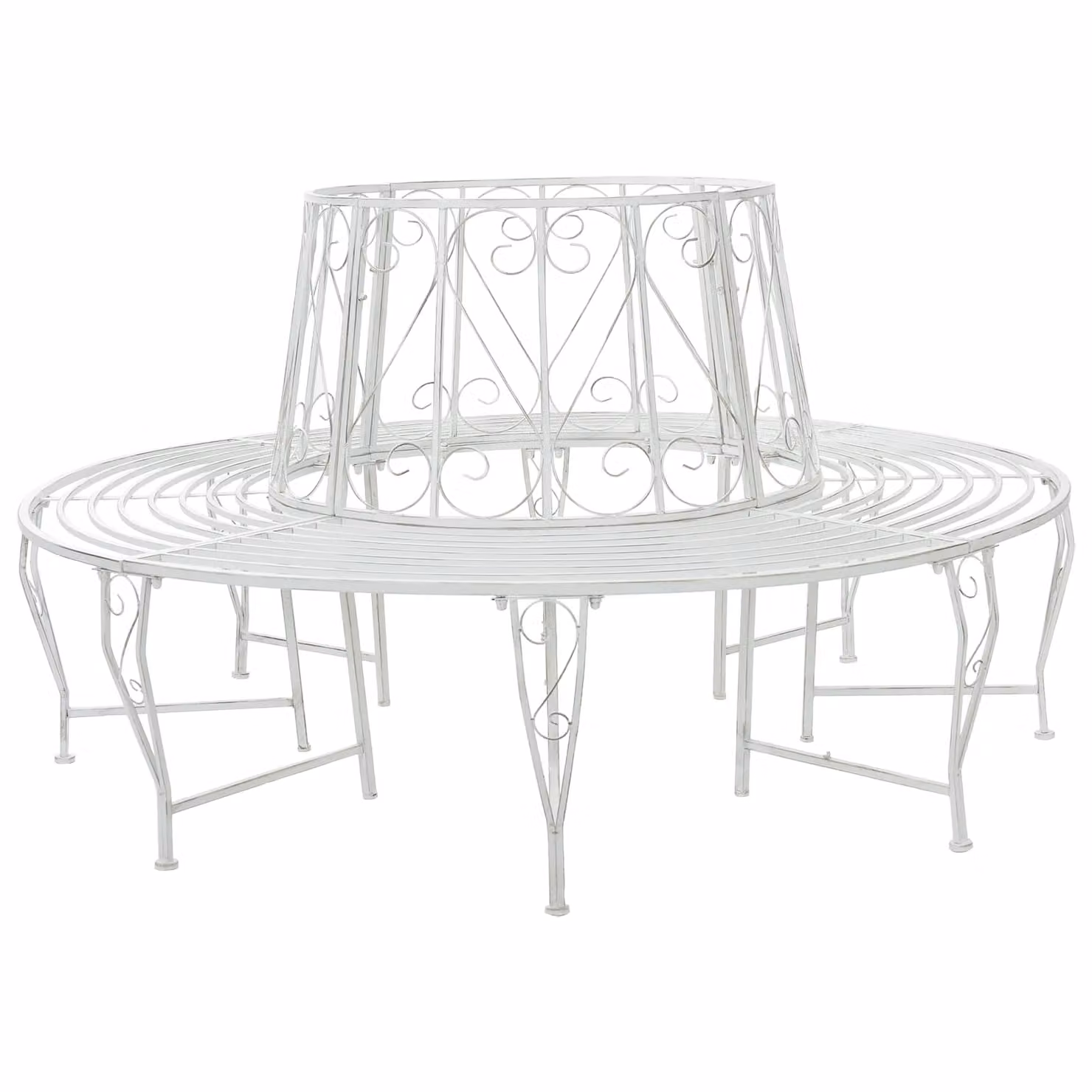 Panchina per alberi da 8 posti vidaXL in acciaio bianco antico Ø 160 x 89 cm