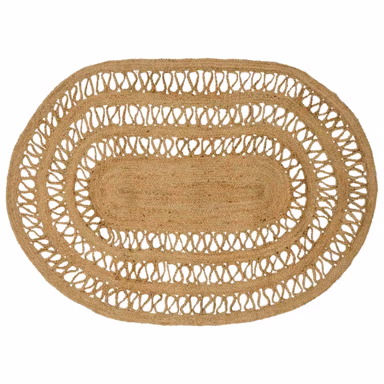 Tappeto da area rettangolare in juta vidaXL, stile moderno e intrecciato, beige e marrone, L: 100 cm, P: 152 cm