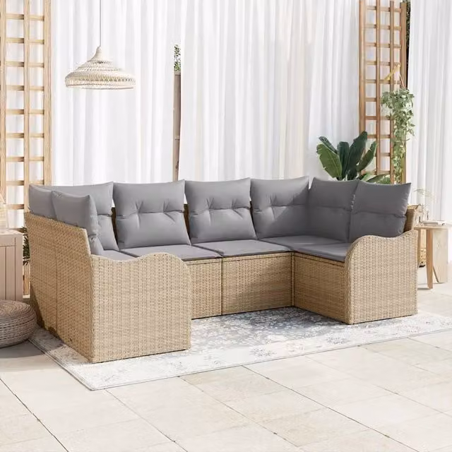 Set Divano da Giardino 6 pz beige e grigio chiaro Poly Rattan 3354509