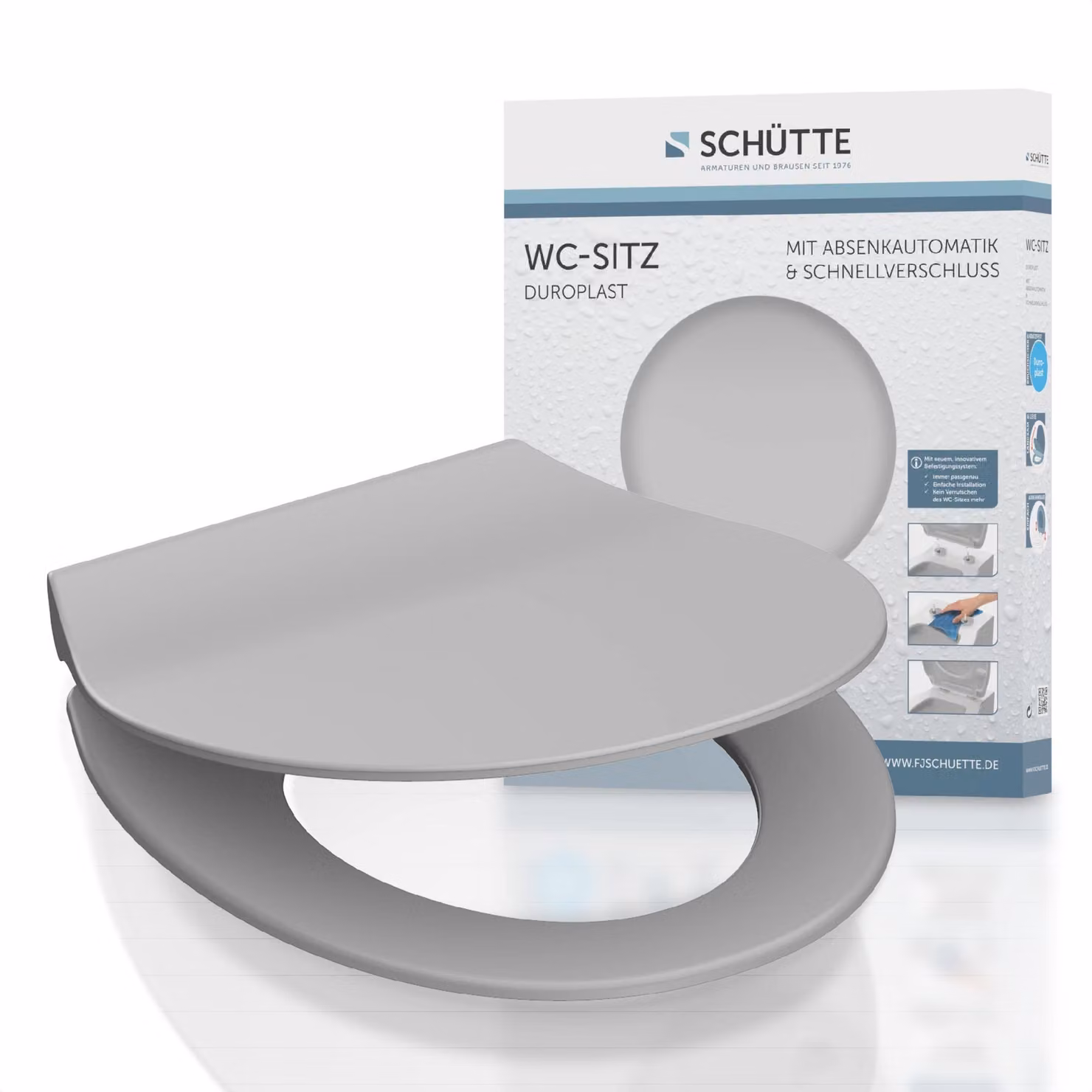 Copertura per WC Duroplast, modello Slim, colore grigio, con sistema di chiusura ammortizzata