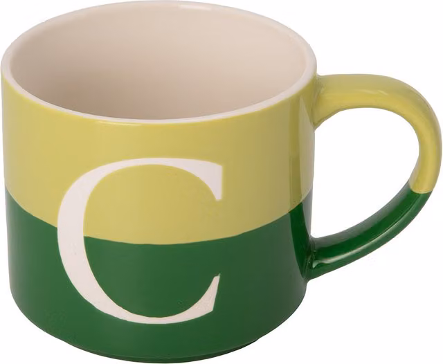 Tazza a forma di lettera C verde e bianca Blend Collection in ceramica da 400 ml