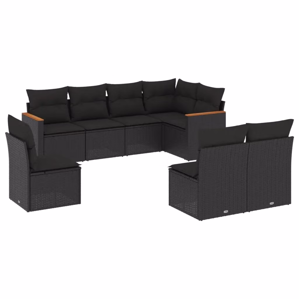 vidaXL Set di Divani da Giardino a L in Polyrattan Nero con 8 Cuscini e Coperture Rimovibili – 2