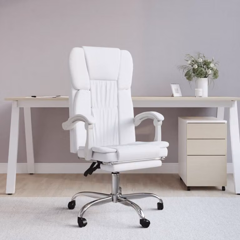 The Living Store Sedia da ufficio con funzione reclinabile in ecopelle bianca