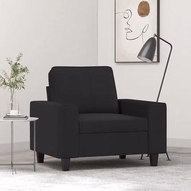 Poltrona relax moderna in tessuto nero con struttura in metallo e braccioli per soggiorno L: 79 cm, P: 77 cm, H: 94 cm