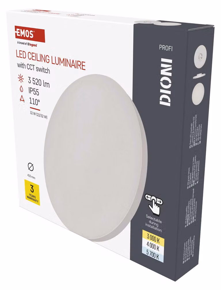 EMOS Lampada da parete/soffitto a LED DIONI - colore della luce regolabile - 3520 lm - 32 W (invece di una lampadina da 200W) - per interni ed esterni - rotonda, Ø 41 cm - bianco, ZM7152