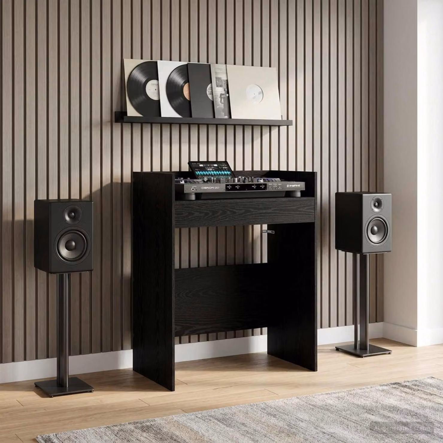 vidaXL Tavolo DJ Moderno in Legno MDF Rovere Nero L: 62 cm, P: 45 cm, H: 102 cm