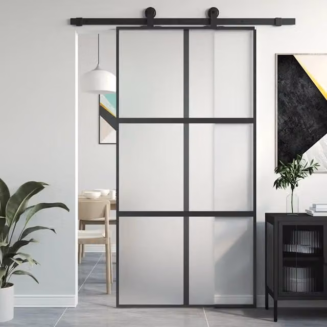 Porta Scorrevole vidaXL in Vetro Temperato e Alluminio Nera L: 102,5 cm, H: 205 cm