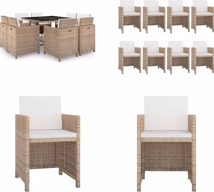 vidaXL Set da pranzo da giardino 9 pezzi con cuscini in rattan beige - Set di mobili da giardino - Set di mobili da giardino - Tavolo e sedie da giardino - Tavoli e sedie da giardino