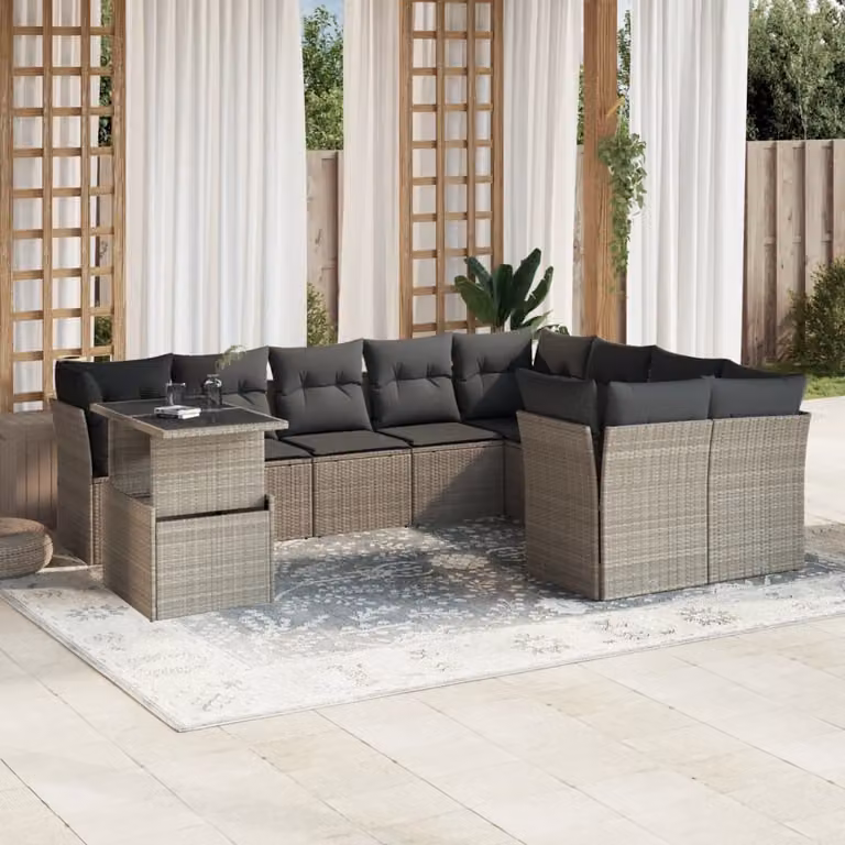 Maison Exclusive - Set Divano Giardino 10 pz con Cuscini Grigio Chiaro Polyrattan