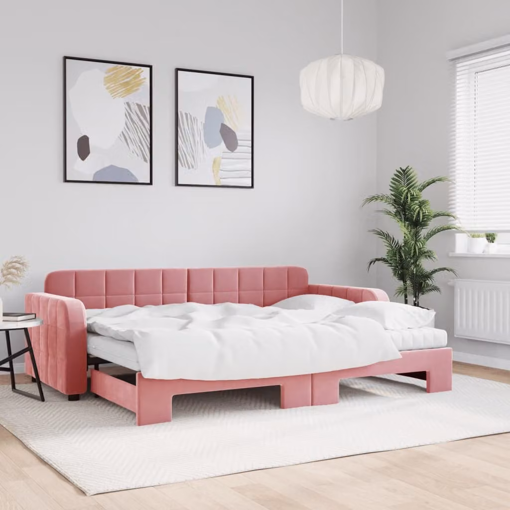 Divano Letto Estraibile vidaXL in Velluto Rosa con Materasso L/P/H: 80 x 200 cm