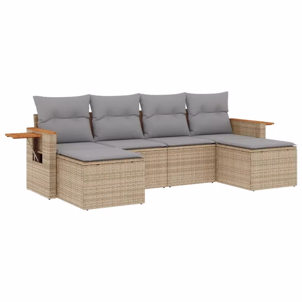 Set Divano da Giardino VIDAXL a L in Polyrattan con Cuscini Beige e Grigio per 6 Persone – 2