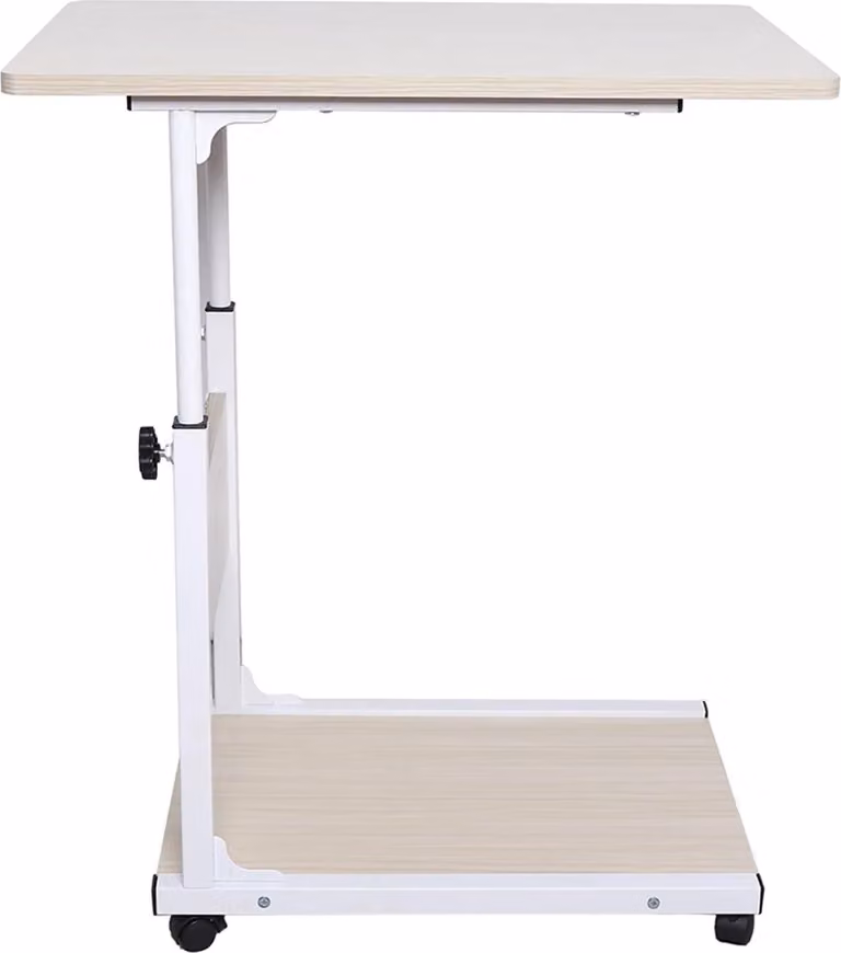 Tavolino su ruote - Tavolino a forma di C - 2 ripiani - 50×35 cm - 4 ruote bloccabili - Per divano e letto - Acero bianco