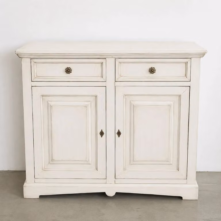 Credenza shabby chic in legno di pino bianco anticato Mobili 2G L: 117 cm, P: 46 cm, H: 96 cm