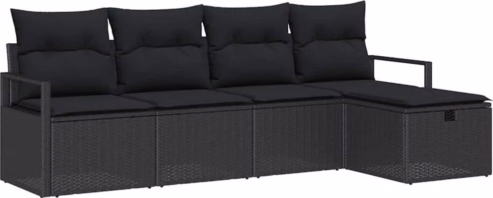 Set Divano da Giardino con cuscino 5 pcs Nero Poly Rattan