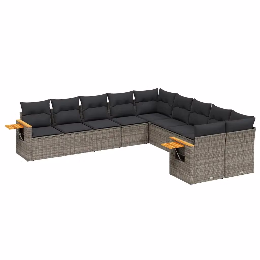 Set Divano da Giardino vidaXL 10 pz in Polyrattan Grigio con Cuscini e Tavolino – 2