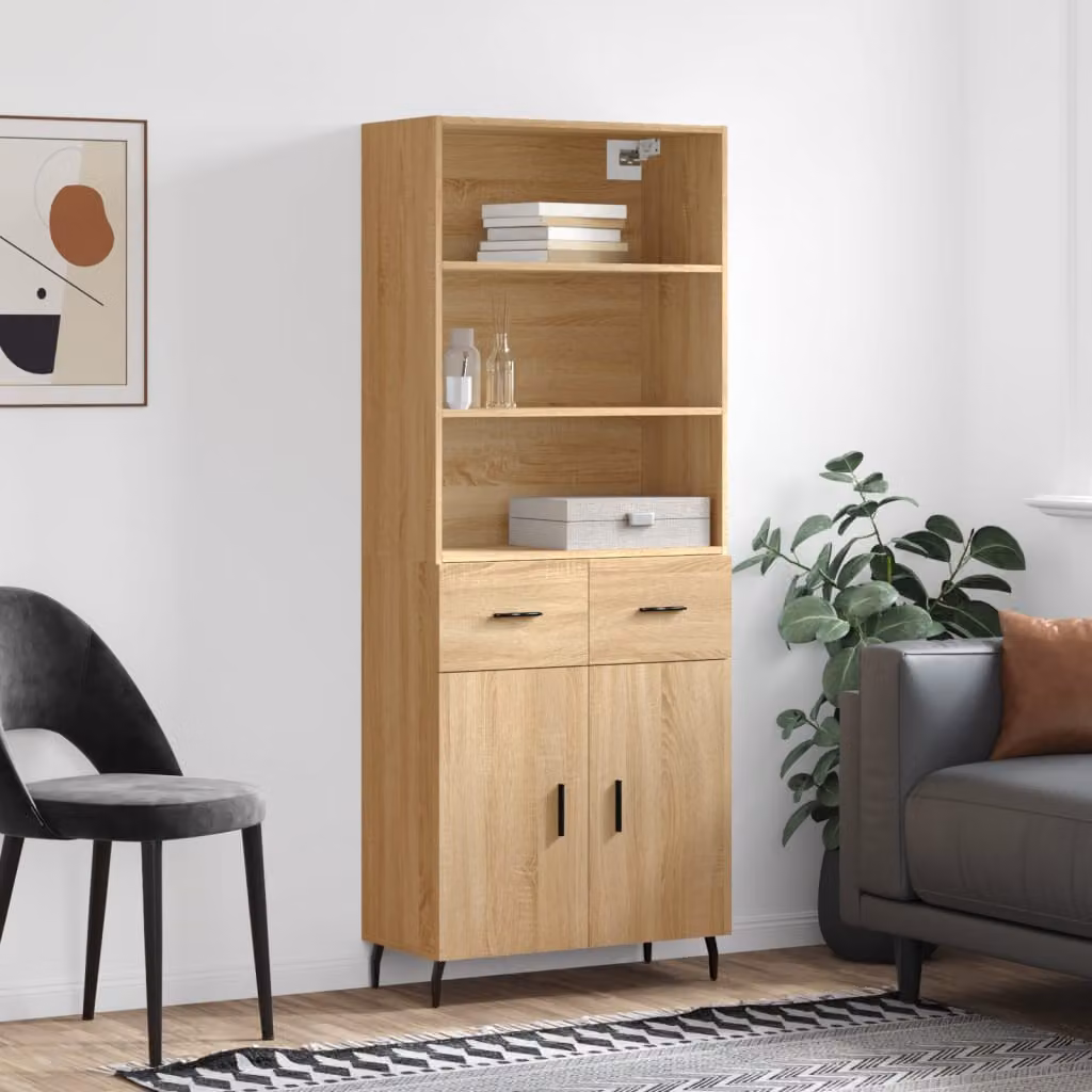 vidaXL Credenza Rovere Sonoma in Legno Multistrato Marrone L: 69,5 cm, P: 34 cm, H: 180 cm