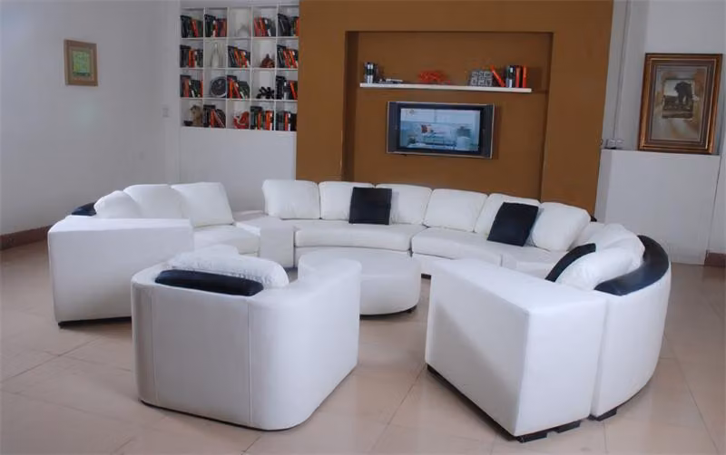 Wohnlandschaft Rund Ecksofa Leder Runde Couch Garnitur Sofa Couch Ecke + Sessel