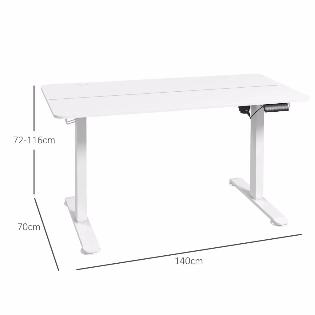 Scrivania regolabile in altezza elettrica Mivray bianca con passacavi e finitura opaca L/P/H: 140 x 70 x 72-116 cm – 2