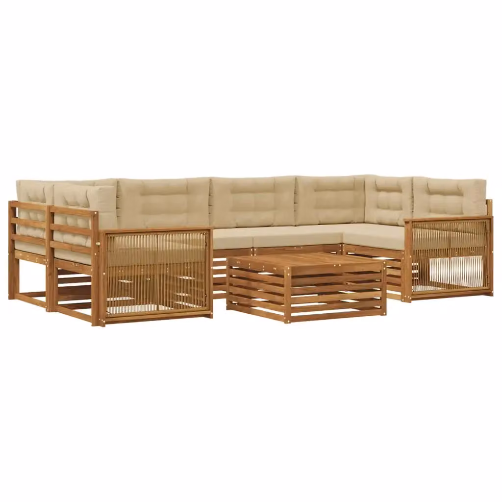 Set di divani da esterno vidaXL in legno di acacia con tavolino da giardino, 7 pezzi, Beige e Sabbia – 2
