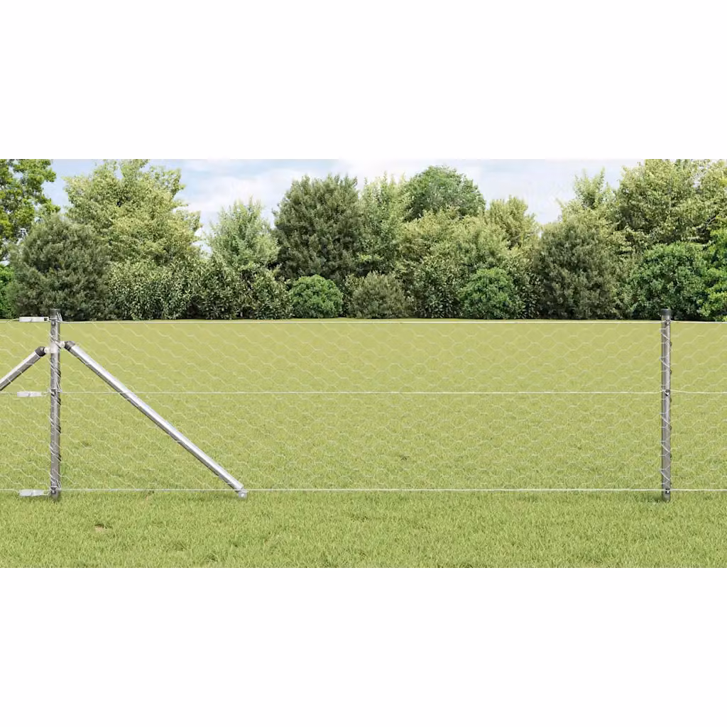 Recinzione esagonale con palo vidaXL in acciaio zincato argento, L: 50 m, H: 0,6 m – 1