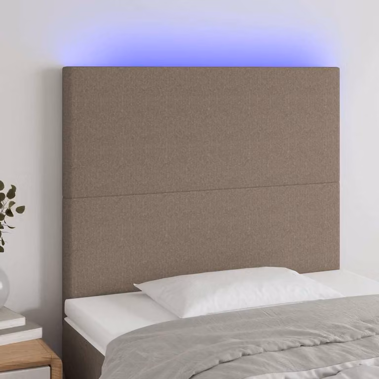 Testiera per letto con illuminazione LED e porta di ricarica USB vidaXL in tessuto beige, L: 80 cm, P: 5 cm, H: 118-128 cm
