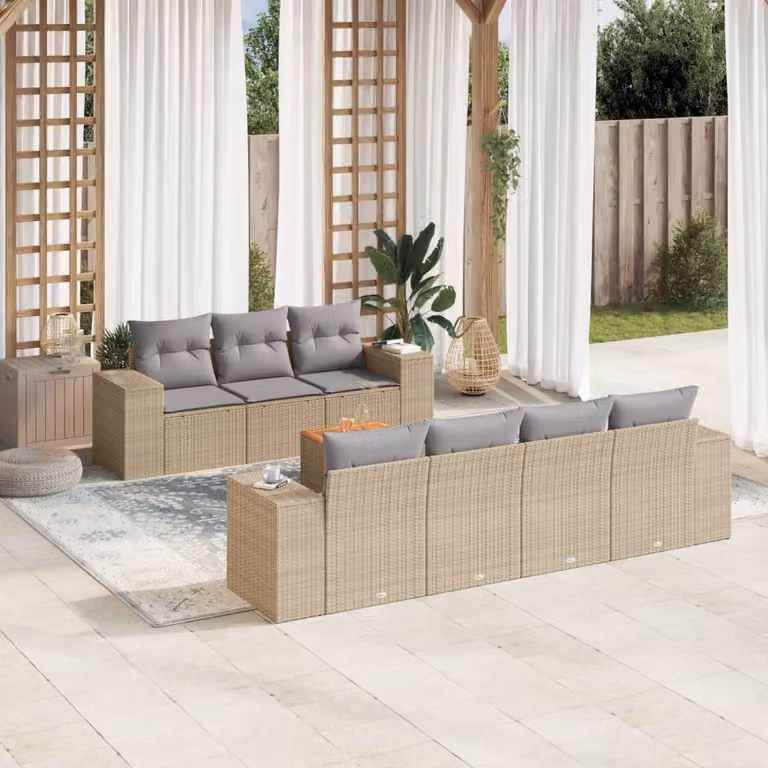 vidaXL Set Divano da Giardino 8 pz a Forma di L in Polyrattan con Cuscini Beige e Grigio