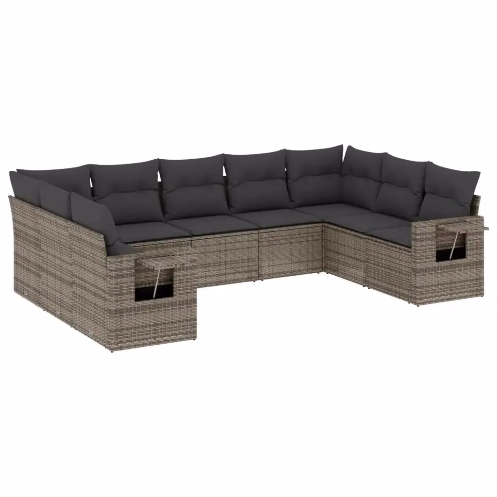 vidaXL Set Divano da Giardino 9 pz in Polyrattan Grigio con Cuscini e Tavolino – 2